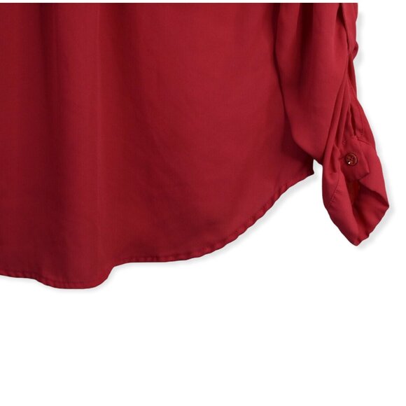 Active USA Blouse M Womens Zip Front Long Sleeve Pink Polyester Roll Tab Top - Picture 2 of 8